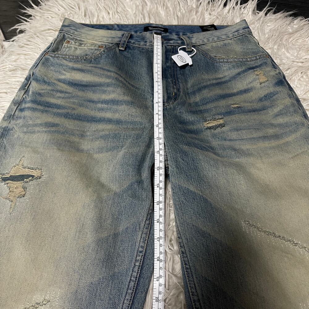 Vintage Faded Wash Distressed Ripped Wide-leg Baggy Denim Jeans Pants Blue sz 31 - Picture 15 of 16